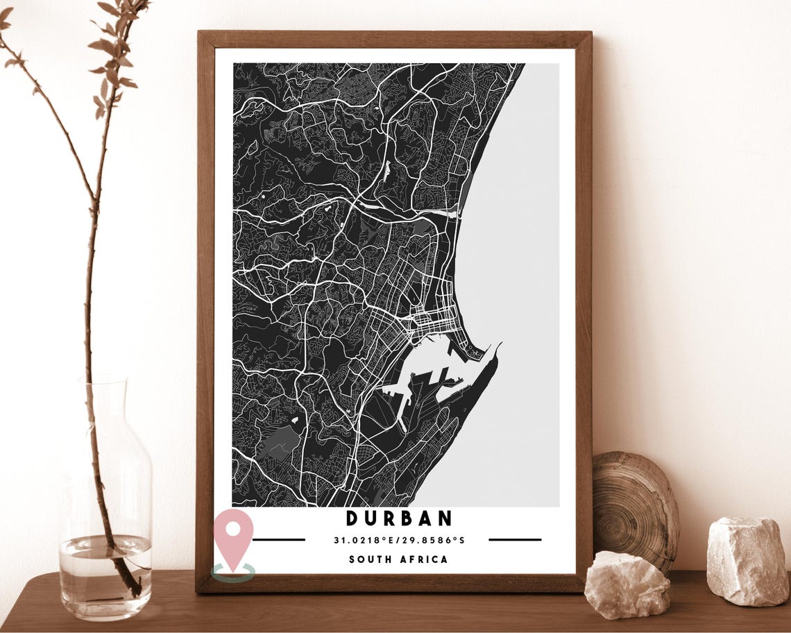 Durban South Africa Terracotta Minimal Coastal City Map Poster - Image 6