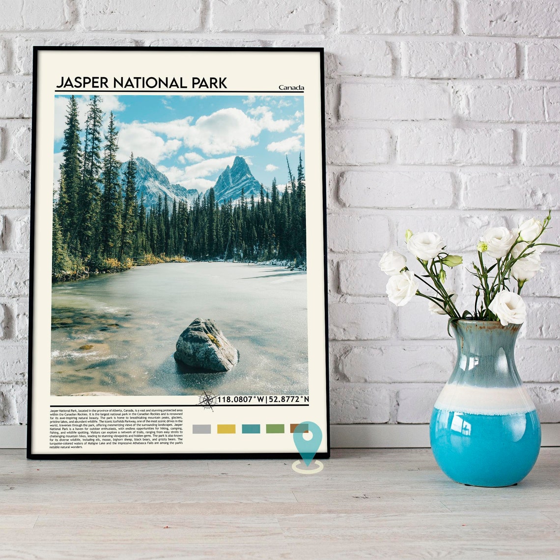 Jasper National Park Canada Snowy Mountain Lake Forest Travel Poster - Image 5