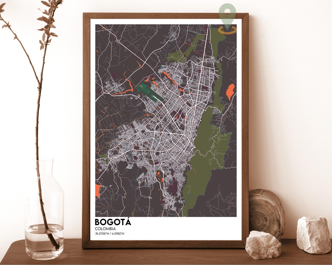 Bogota Colombia Dark Modern City Map Andean Hills Art Poster