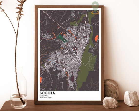 Bogota Colombia Dark Modern City Map Andean Hills Art Poster