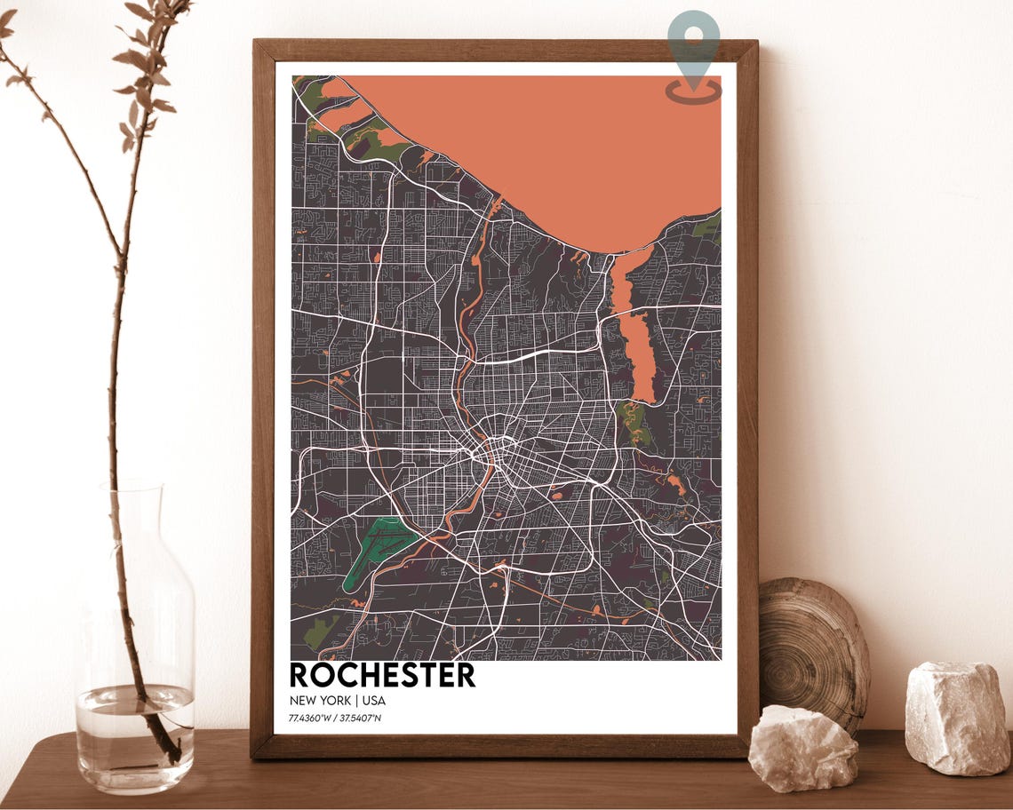 Rochester New York Navy Blue Golden Lake City Map Home Decor Poster - Image 5