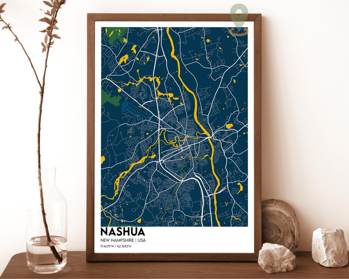 Nashua New Hampshire Bold Crimson Red Modern City Map Art Poster - Image 6