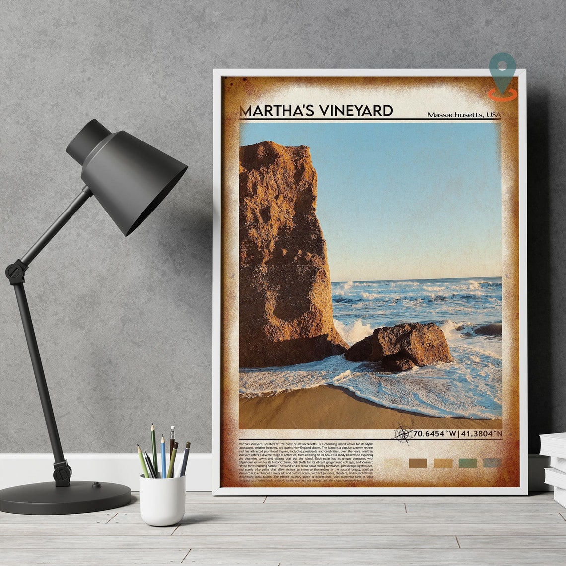 Marthas Vineyard Massachusetts Rocky Coast Waves Travel Poster - Image 4
