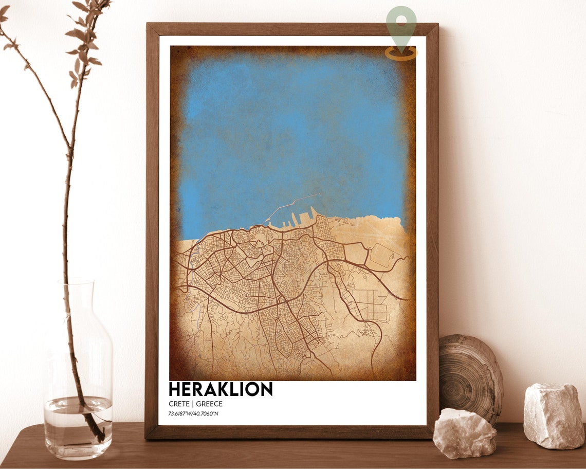 Heraklion Crete Greece Modern City Map Coral Peach Art Poster - Image 4