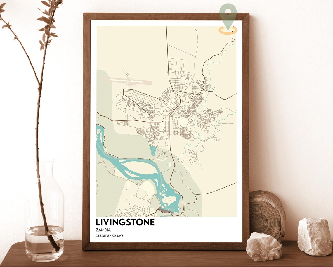 Livingstone Zambia City Street Map Dark Teal Modern African Art Poster - Image 5