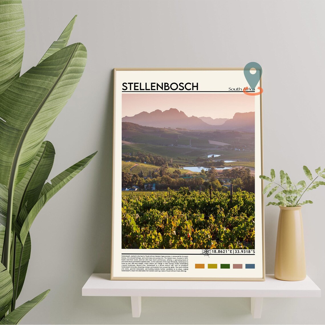 Stellenbosch South Africa Vineyard Sunset Wine Region Travel Poster - Image 3