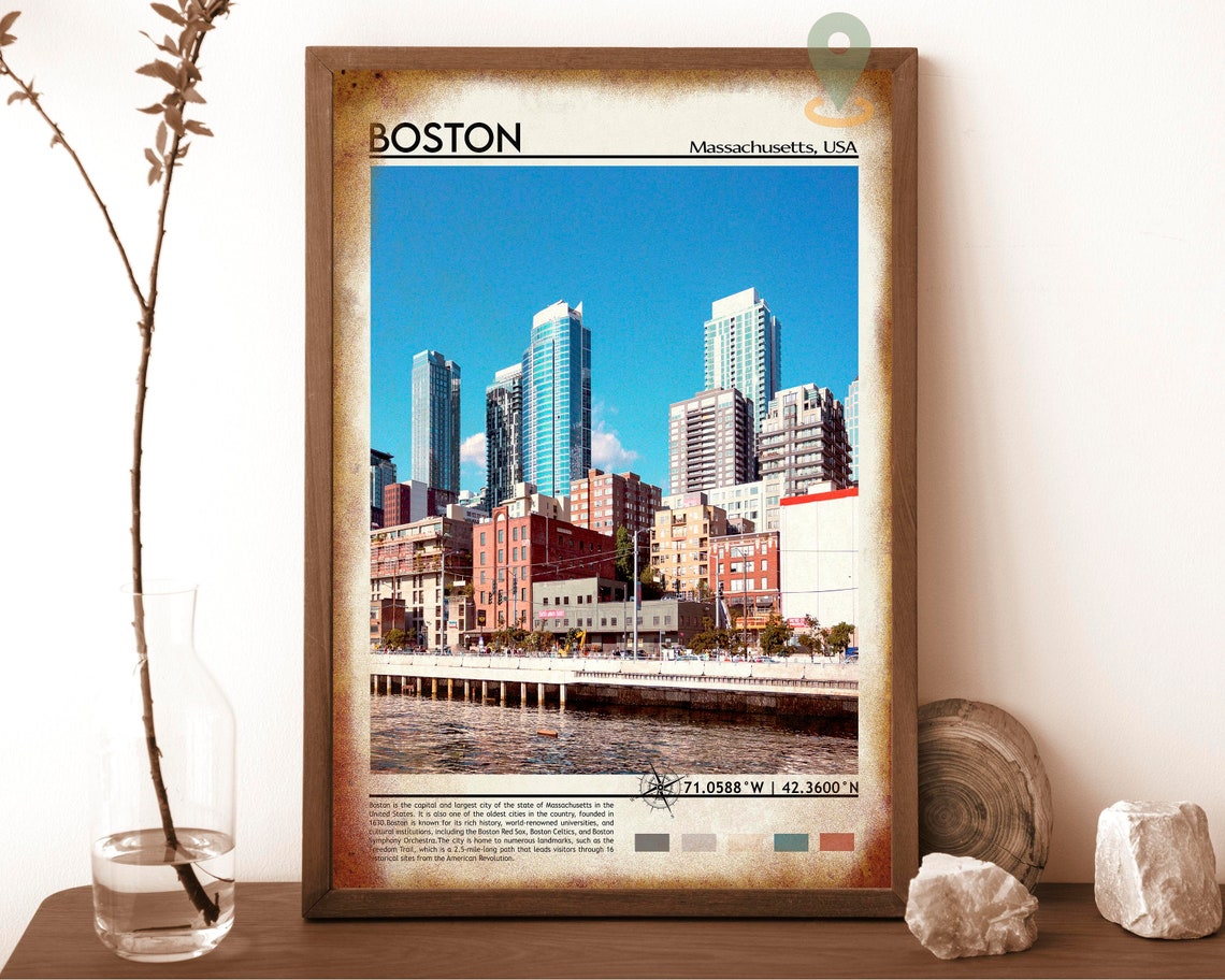Boston Massachusetts Waterfront Skyline Seaport District Travel Poster - Image 6