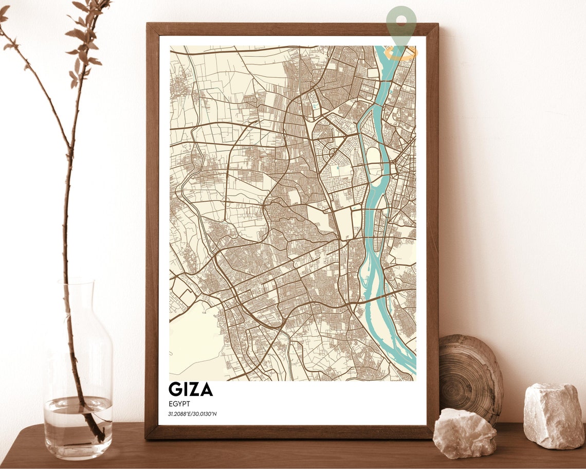 Giza Egypt Vintage Sepia Antique Style City Map Home Decor Poster - Image 5