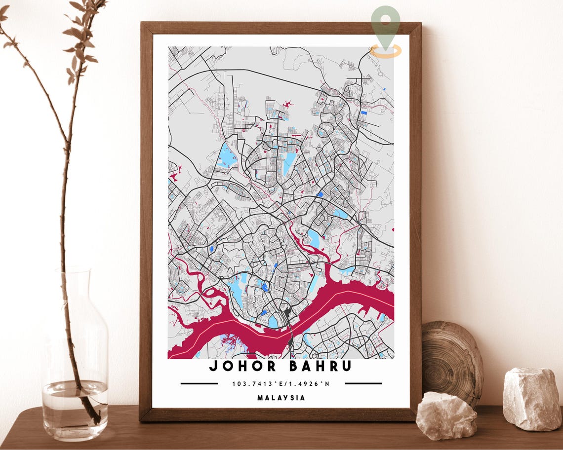 Johor Bahru Malaysia City Street Map Teal Orange Poster Decor - Image 3