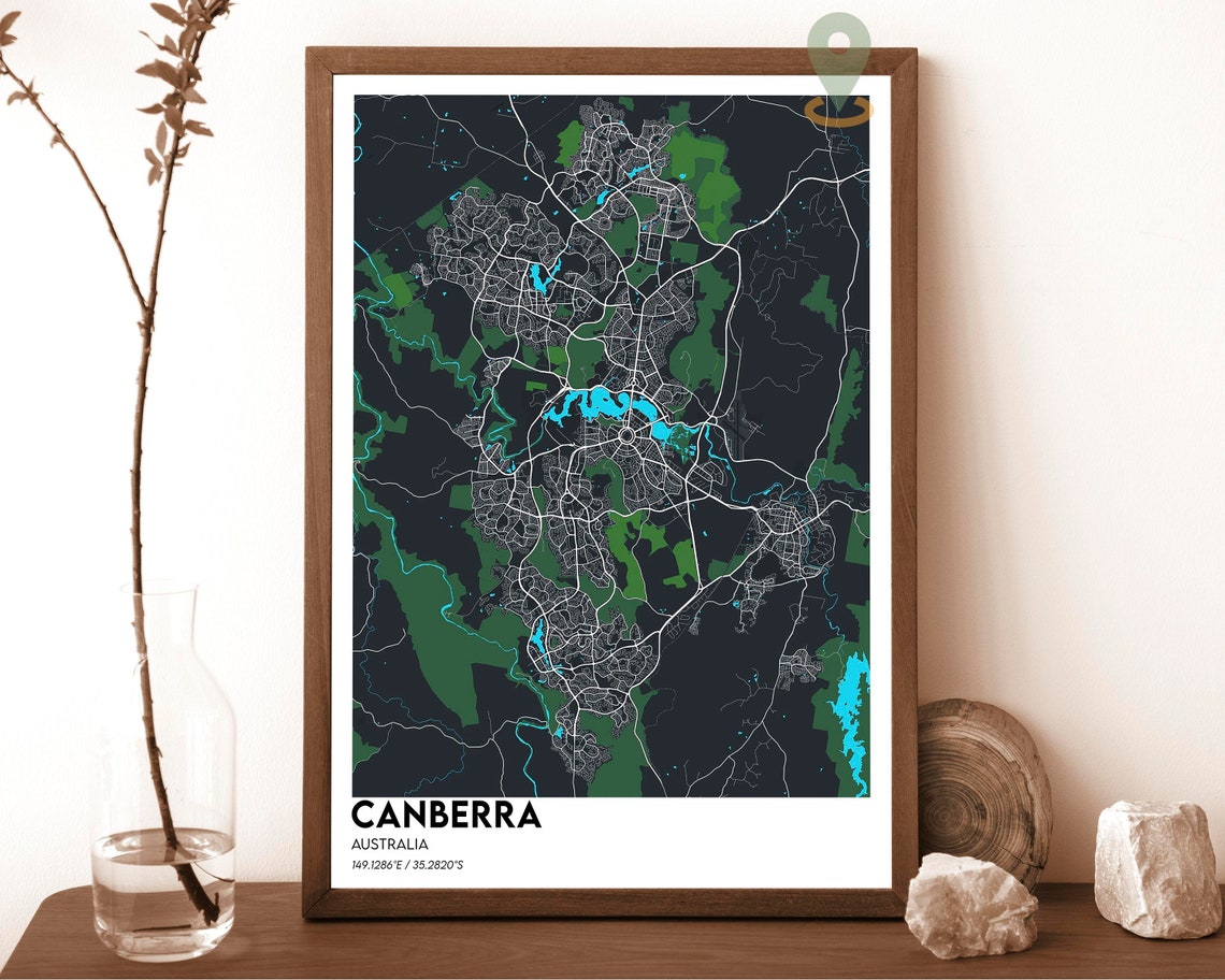 Canberra Australia City Map Poster Modern Navy Green Artwork - Image 6