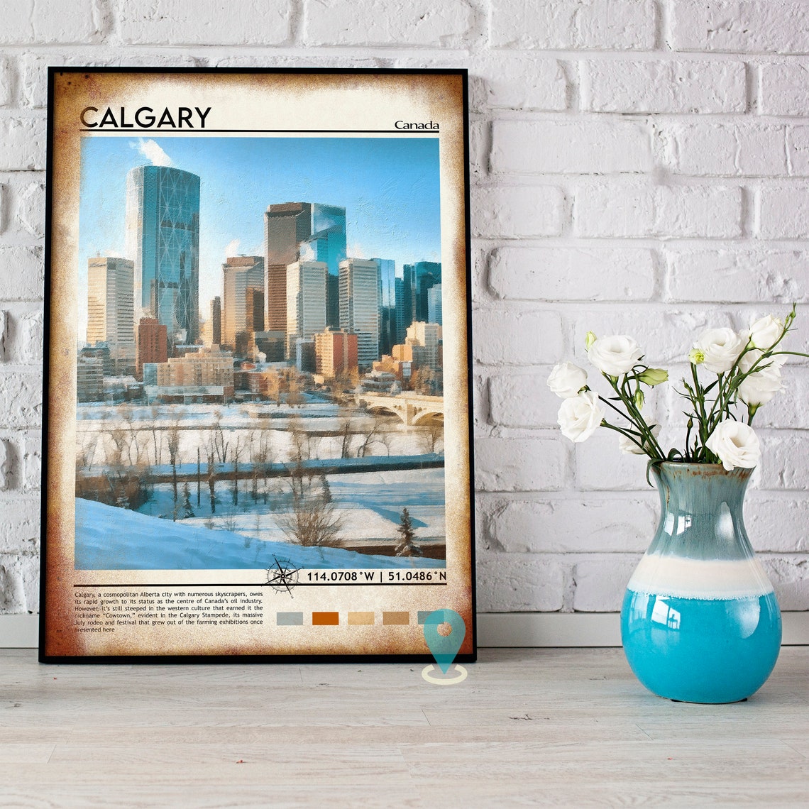 Calgary Canada Winter Downtown Skyline by the River Vintage Poster - Image 2