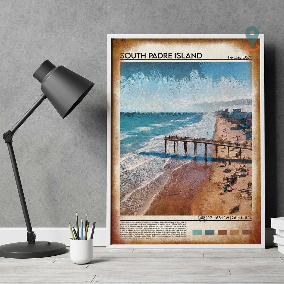 South Padre Island Texas Gulf Beach Pier Aerial View Travel Poster - Image 4