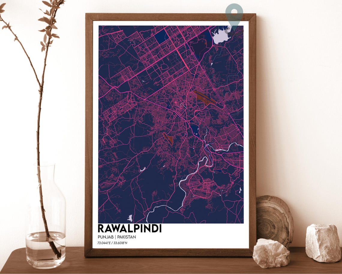 Rawalpindi Pakistan Vintage Sepia Style City Map Home Decor Poster - Image 2