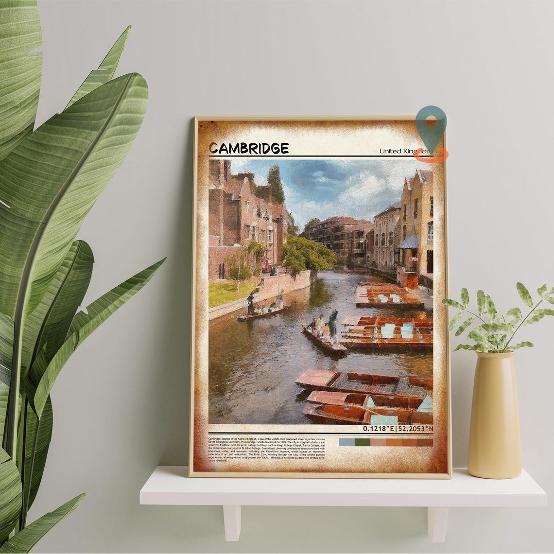 Cambridge England University River Cam Punting Painted Poster - Image 5