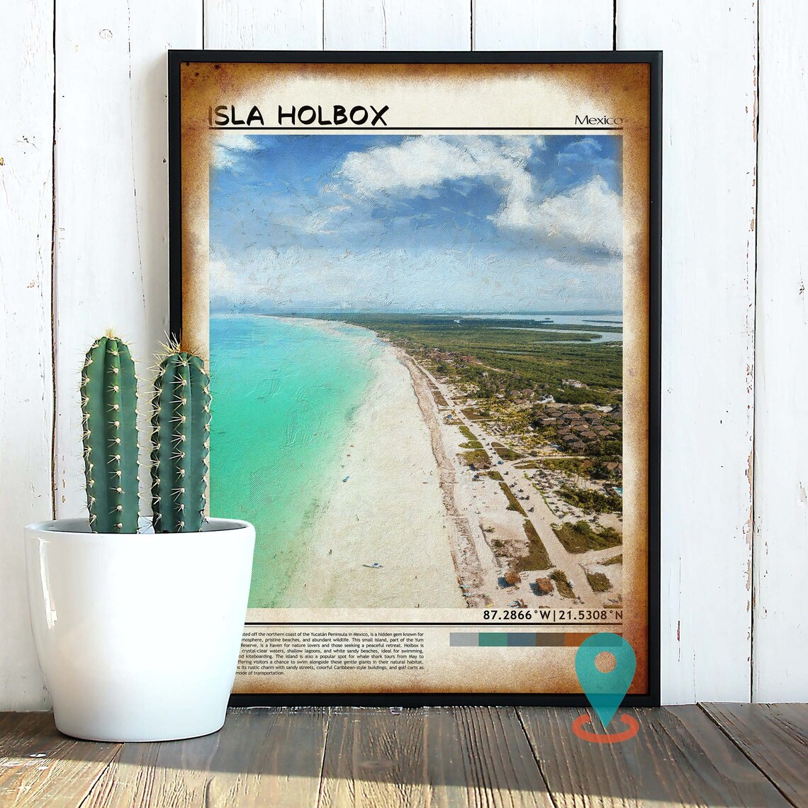 Isla Holbox Mexico Turquoise Beach Aerial Coastline Travel Poster - Image 2