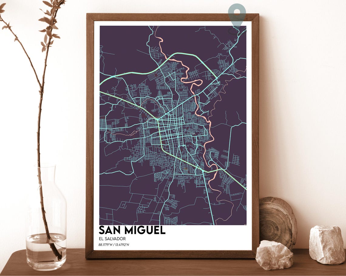 San Miguel El Salvador Dark Charcoal City Map Home Decor Poster - Image 3