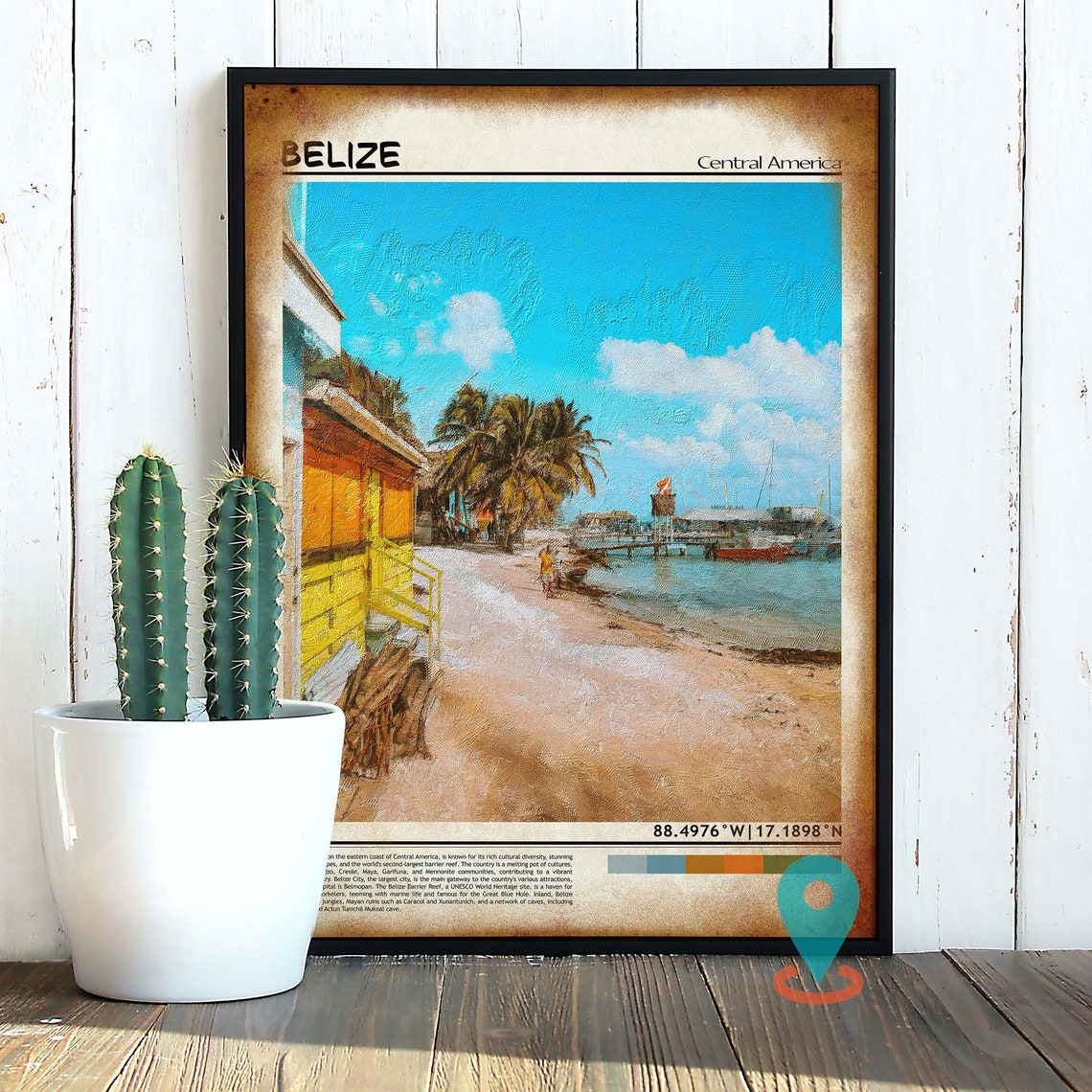 Belize Central America Tropical Beach Shack Palm Pier Photo Poster - Image 2