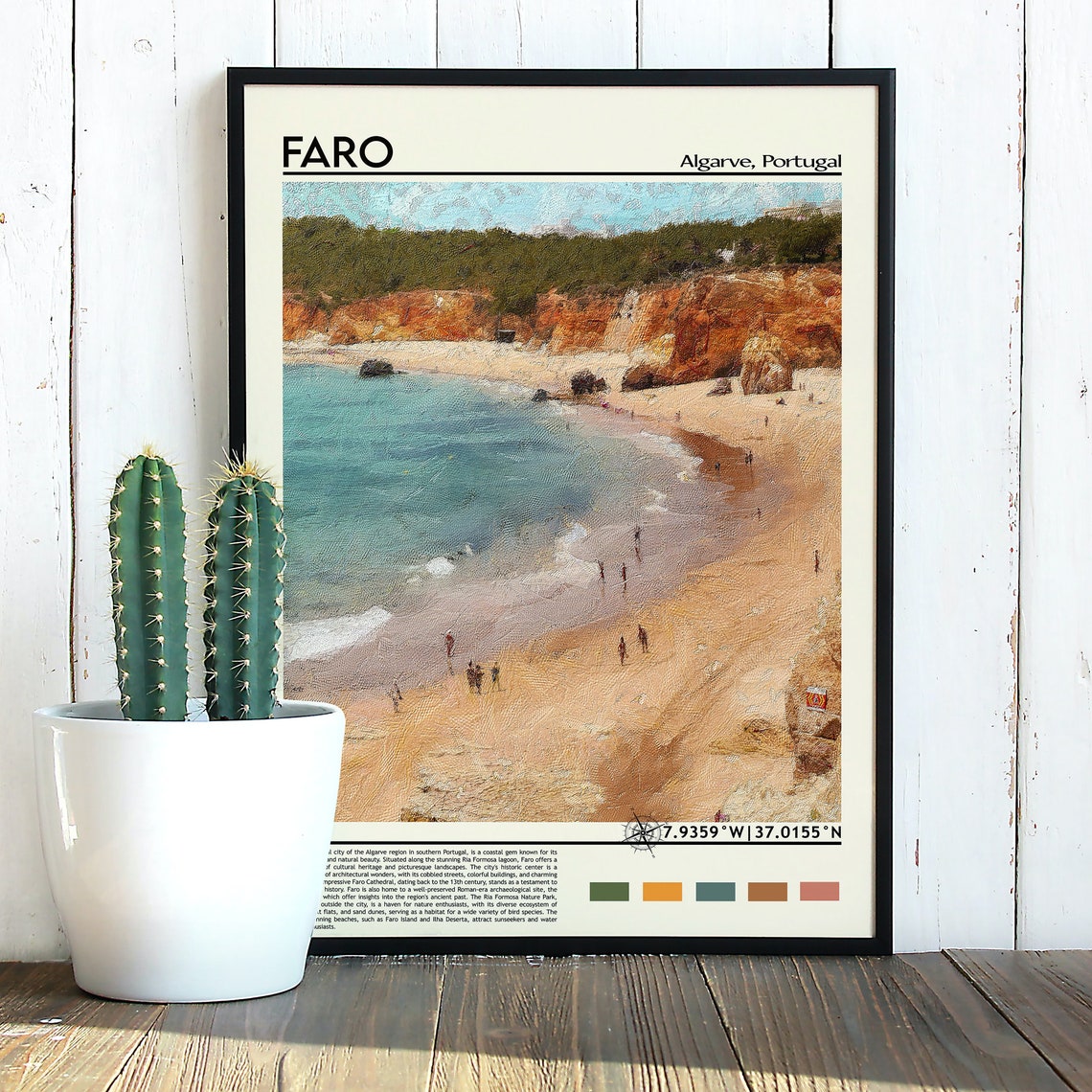 Faro Algarve Portugal Red Cliffs Sandy Beach Coastal Travel Print - Image 5