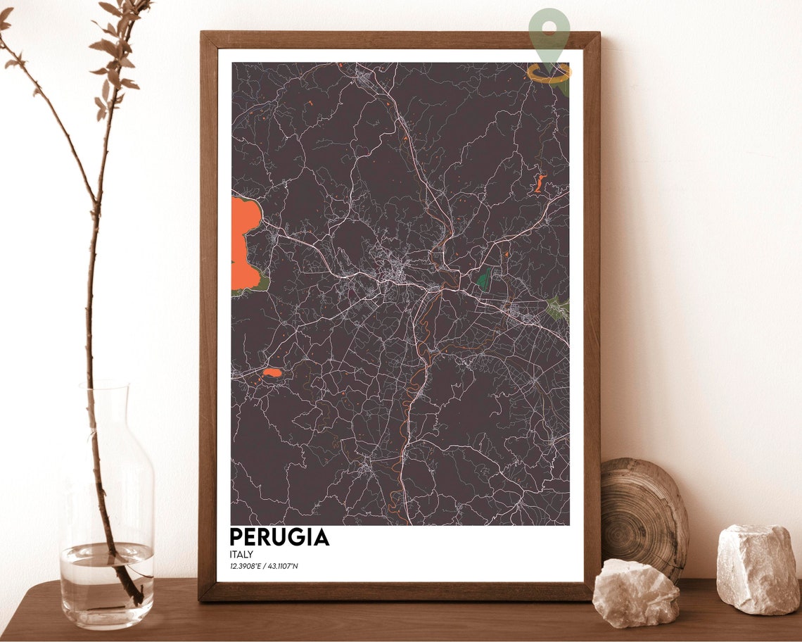 Perugia Italy Dark Charcoal Modern City Map Street Grid Poster - Image 5