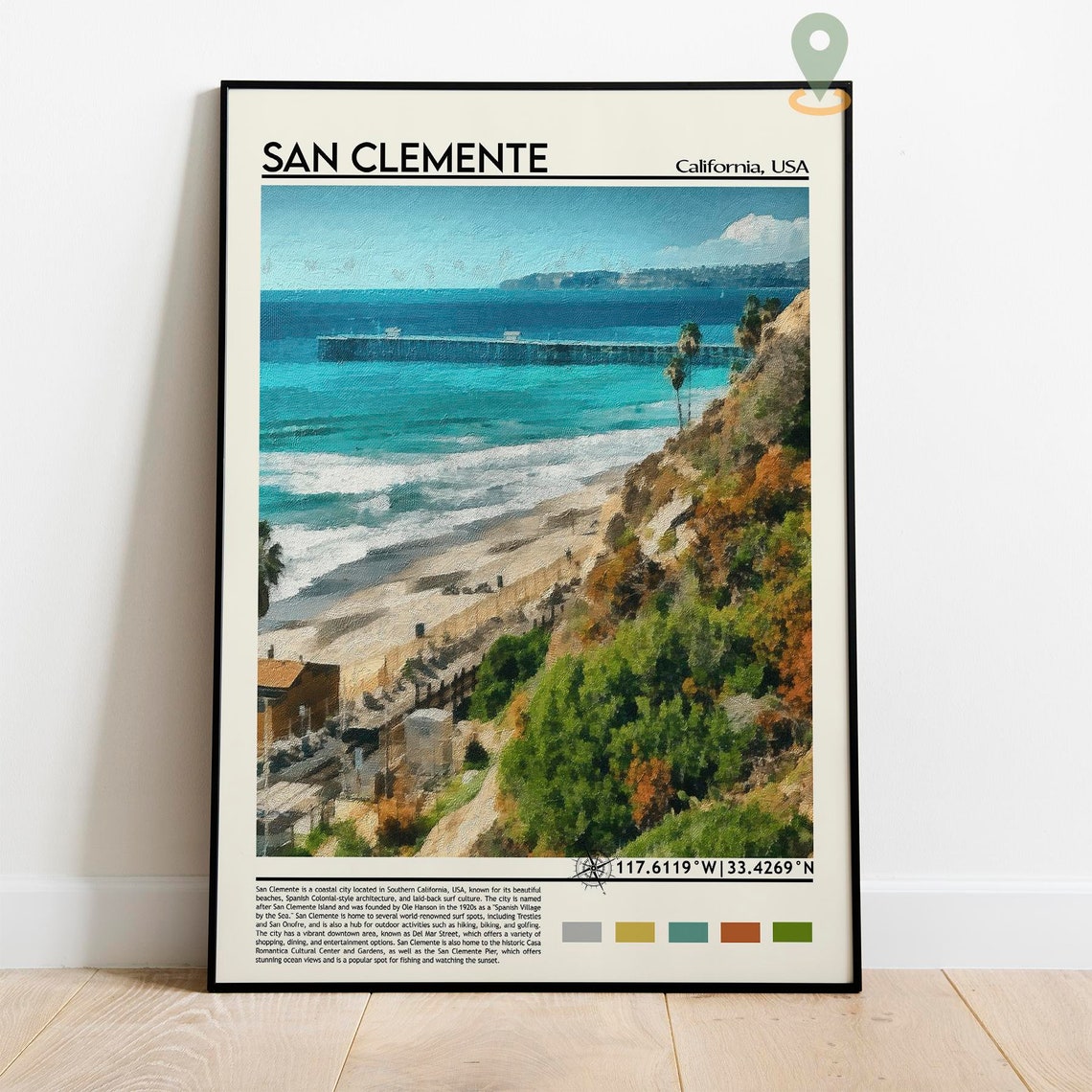 San Clemente California Pier Beach Cliffs Coastal Surf Poster - Image 3