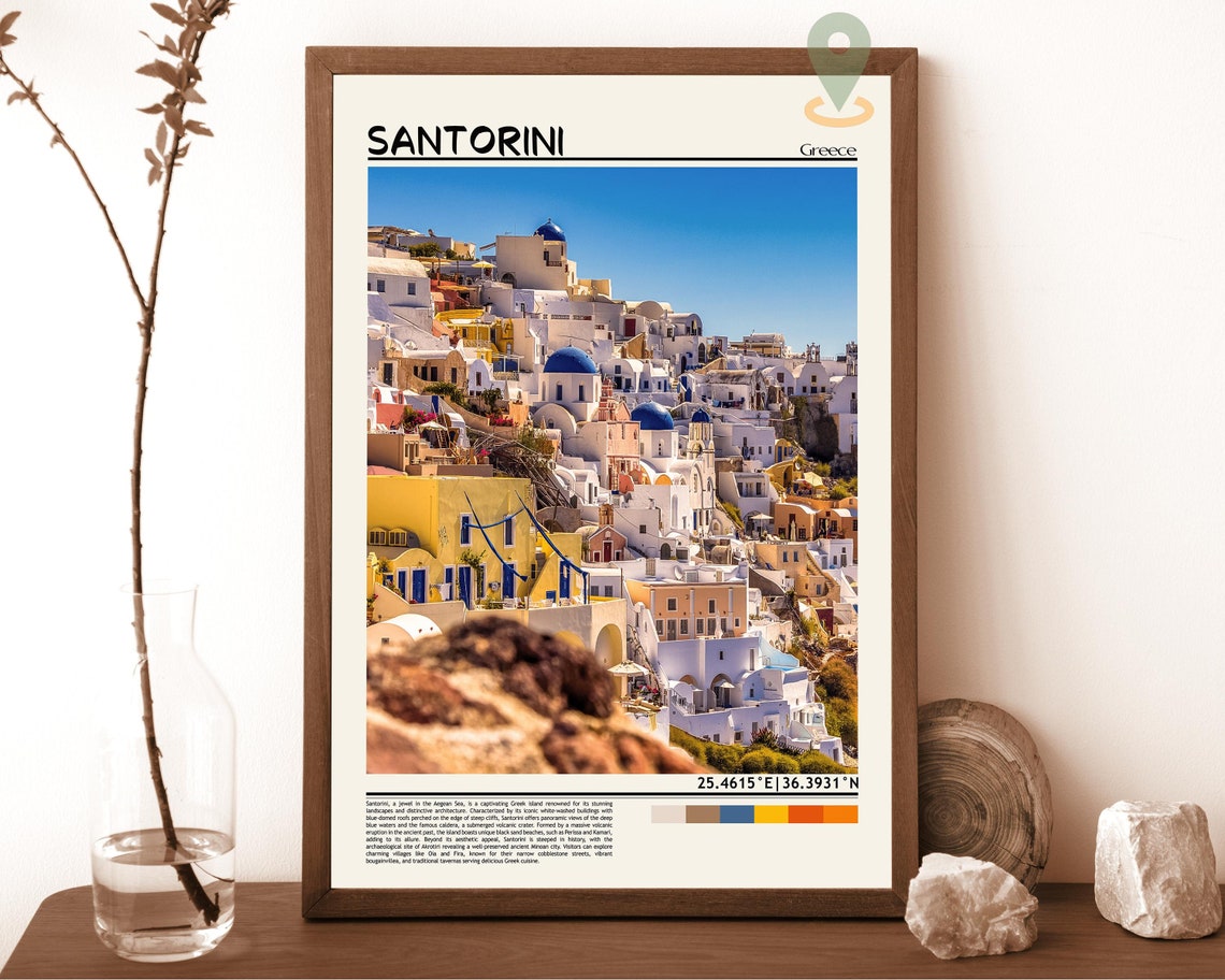 Santorini Greece Blue Domed Churches Caldera View Oia Photo Poster