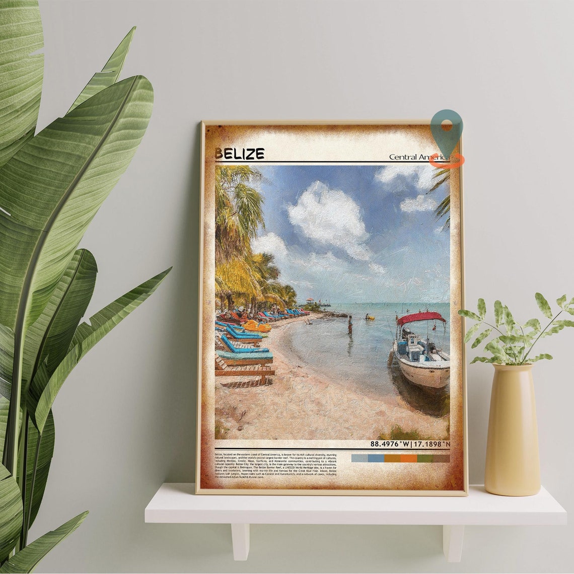 Belize Caribbean Sandy Beach Boats Loungers Relax Photo Poster - Image 5