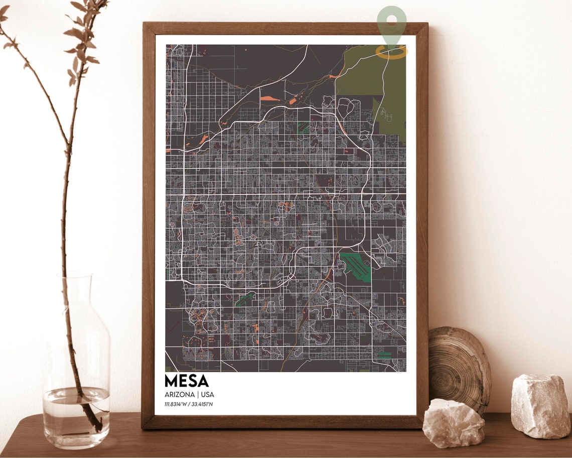 Mesa Arizona Teal Grid Street Map Desert City Modern Art Poster - Image 5