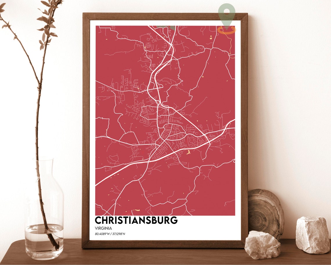 Christiansburg Virginia Christiansburg Map Christiansburg Map Print Christiansburg Gift Christiansburg Wall Art Christiansburg City