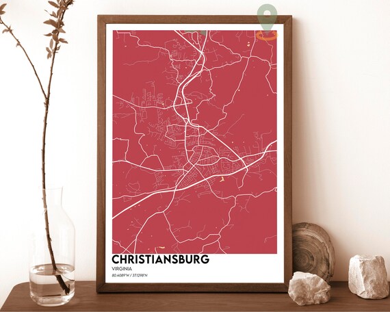 Christiansburg Virginia Red Background White Line City Map Art Print