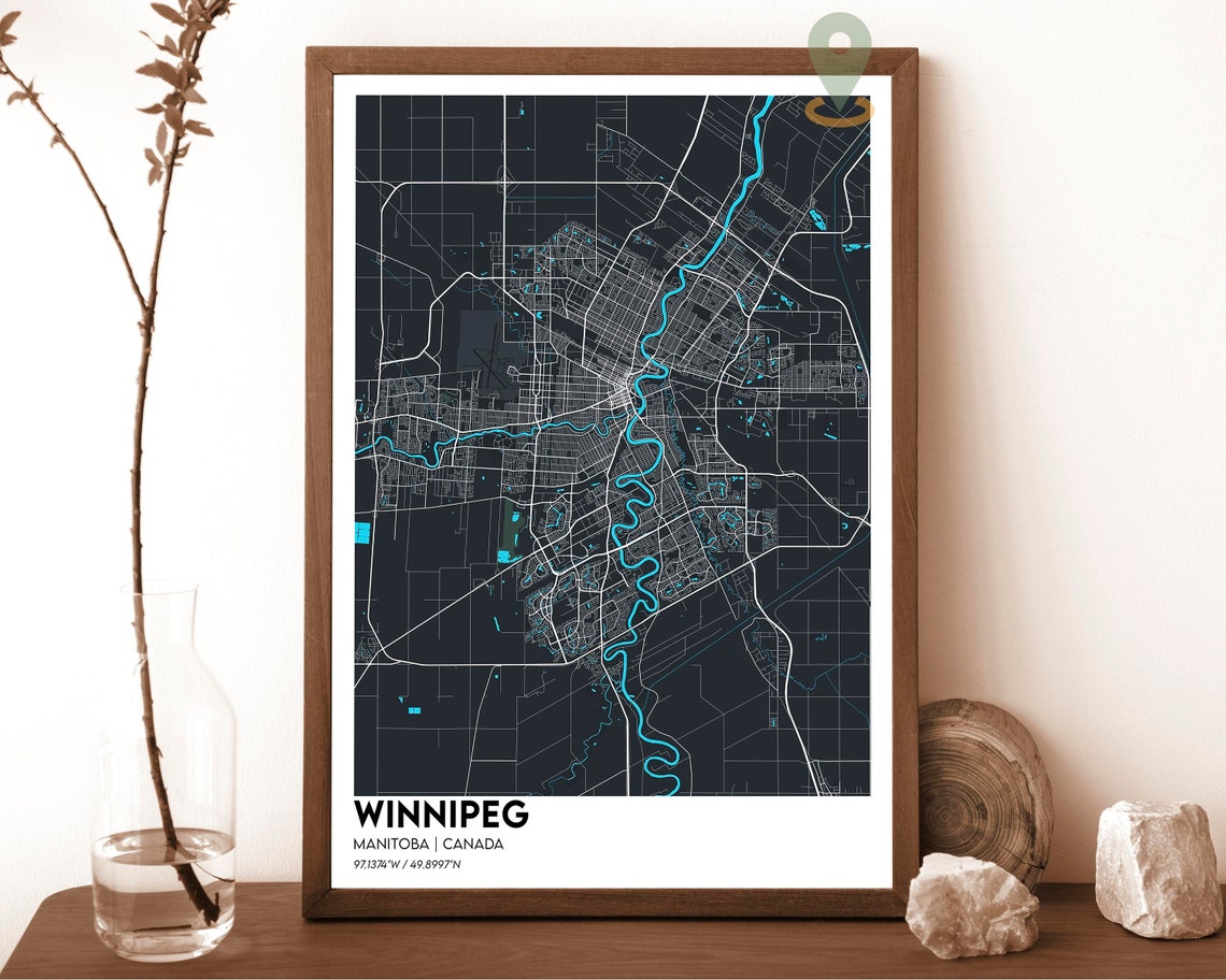 Winnipeg Manitoba Canada Emerald Green Modern City Map Grid Poster - Image 3