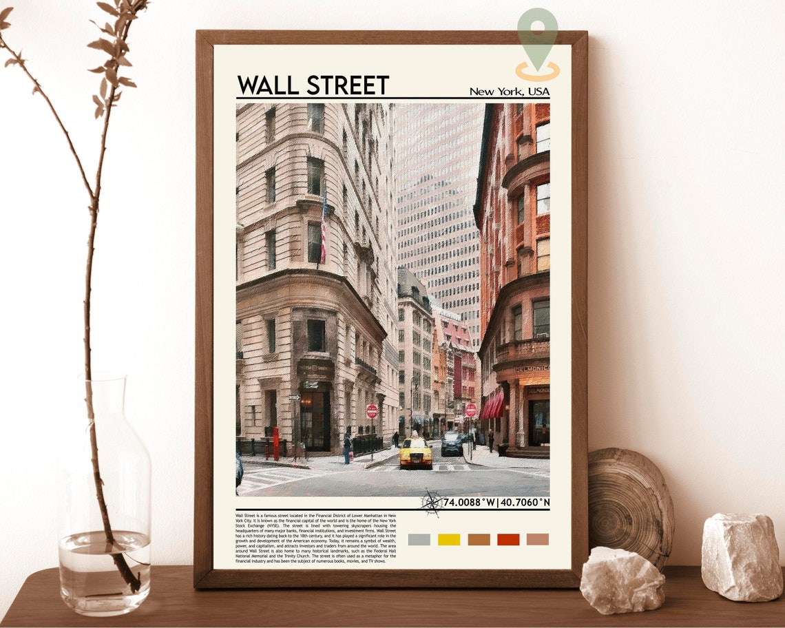 Wall Street New York Financial District Painted Street Scene Poster