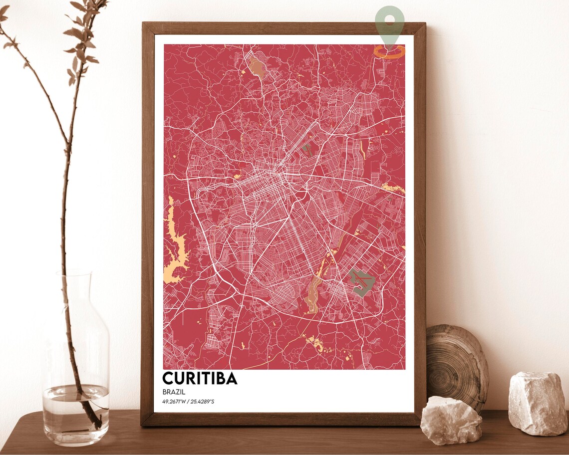 Curitiba Brazil Vintage Sepia City Street Map Retro Travel Poster - Image 3
