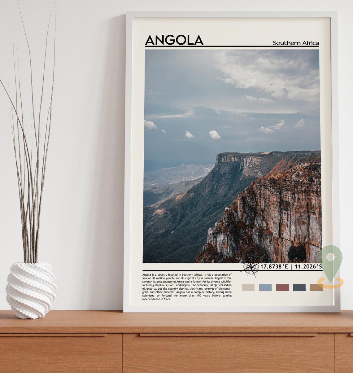 Angola Southern Africa Red Rock Cliff Landscape Travel Poster - Image 2