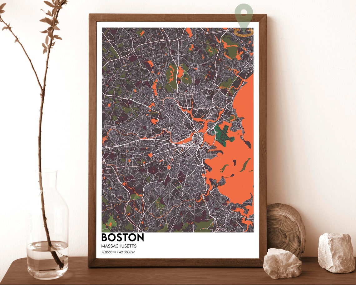 Boston Massachusetts City Map Poster Navy Gold Modern Coastal Art - Image 4