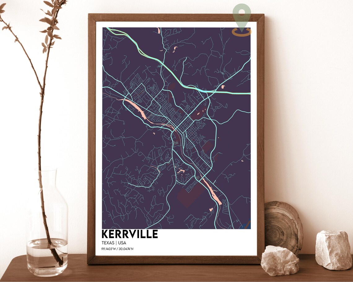 Kerrville Texas Red Minimal City Street Map Design Travel Poster - Image 6