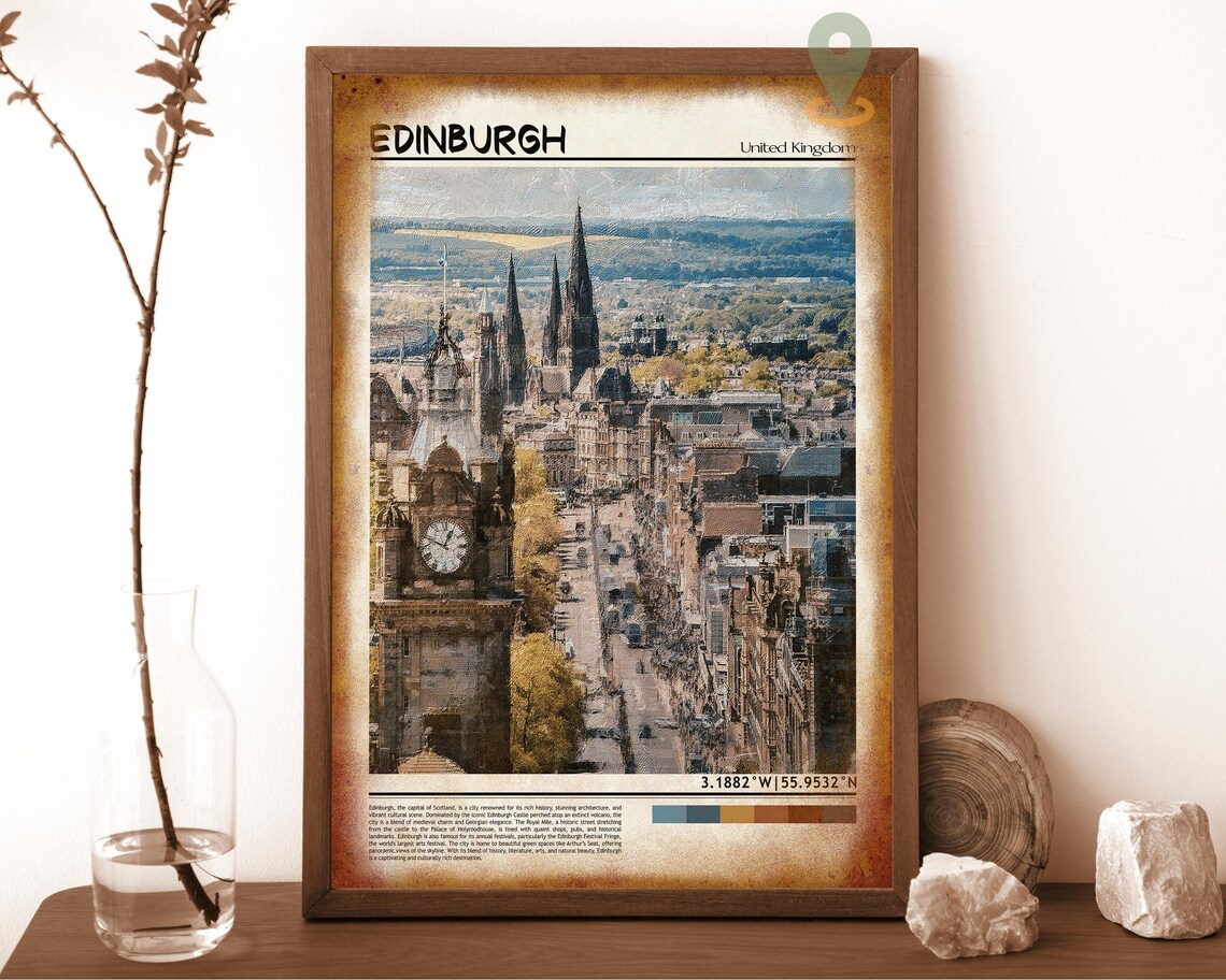 Edinburgh United Kingdom Clock Tower Street Oil Painting Travel Poster - Image 6
