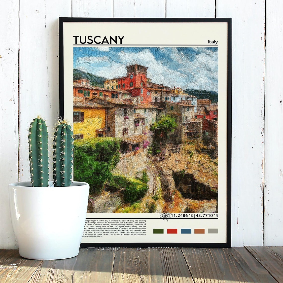 Tuscany Italy Hilltop Village Painterly Art Landscape Poster - Image 3