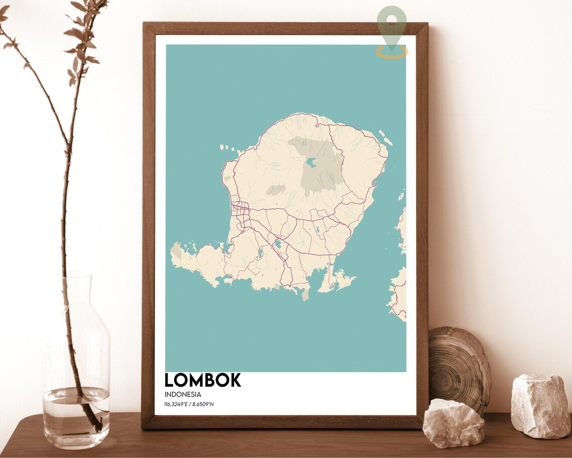 Lombok Indonesia Minimalist Mustard Yellow Island Map Poster - Image 6