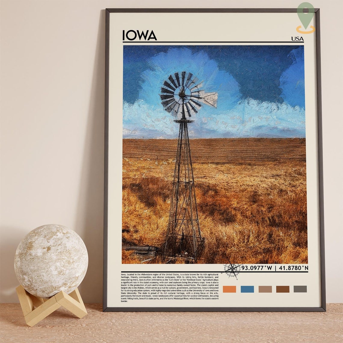 Iowa USA Prairie Windmill Golden Farmland Sky Landscape Poster - Image 3