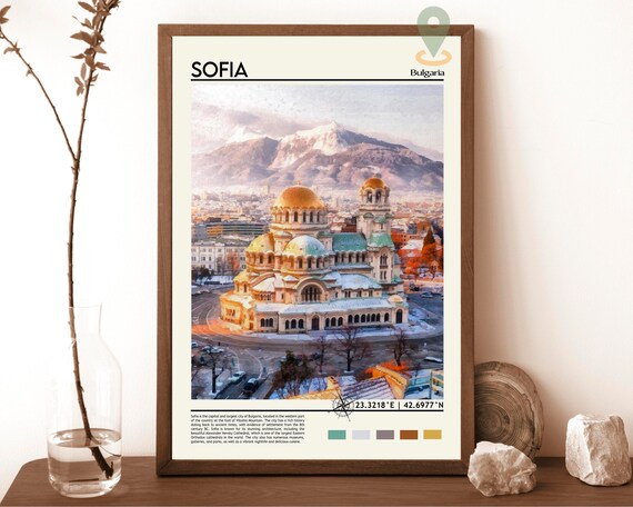 Sofia Bulgaria Golden Alexander Nevsky Cathedral Painted Cityscape Poster
