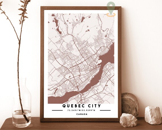 Quebec City Canada Blush Rose Street Map Modern Minimalist Wall Art