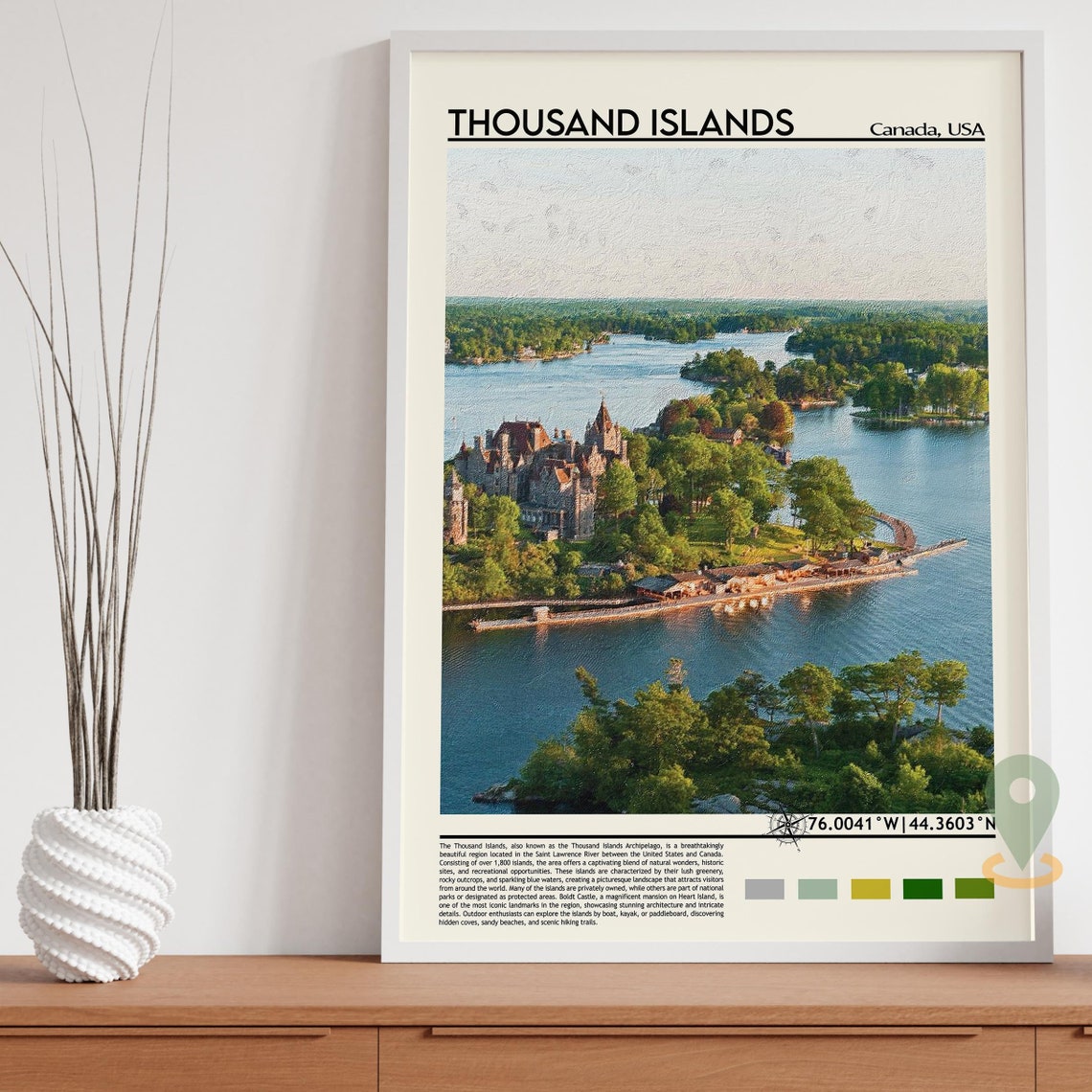 Thousand Islands Boldt Castle Aerial Island River View Travel Print - Image 3