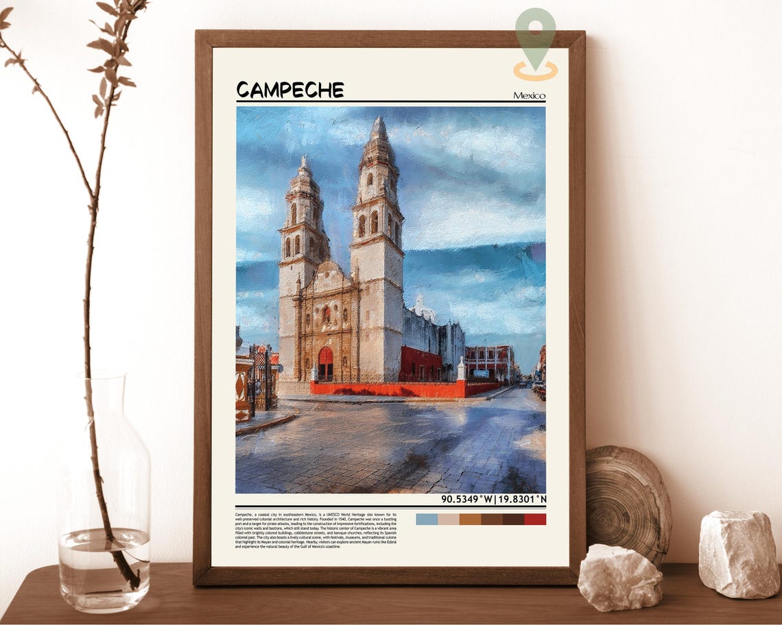 Campeche Mexico Cathedral Baroque Facade Historic Square Poster