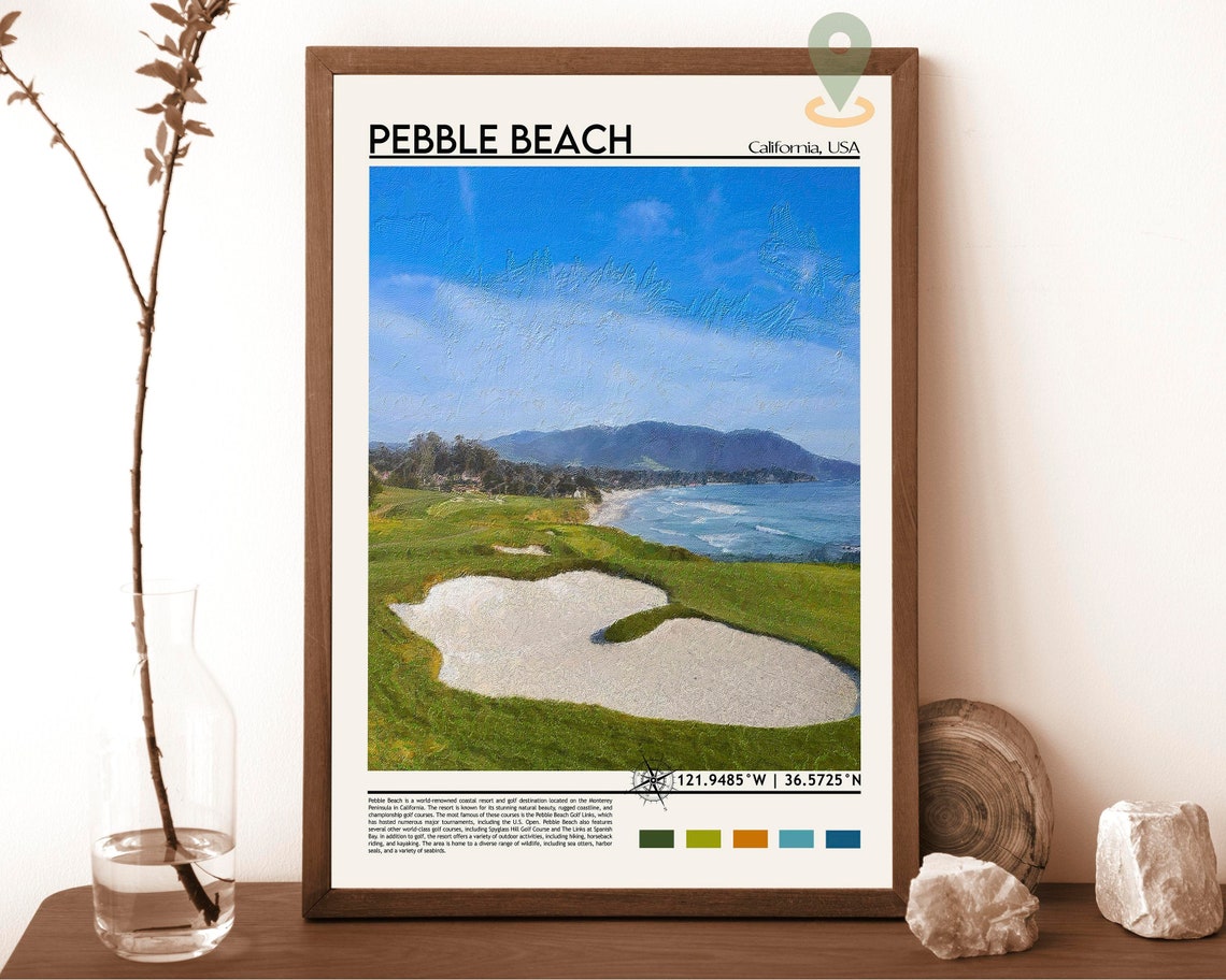Pebble Beach California Golf Links Ocean Coast Painterly Art Poster