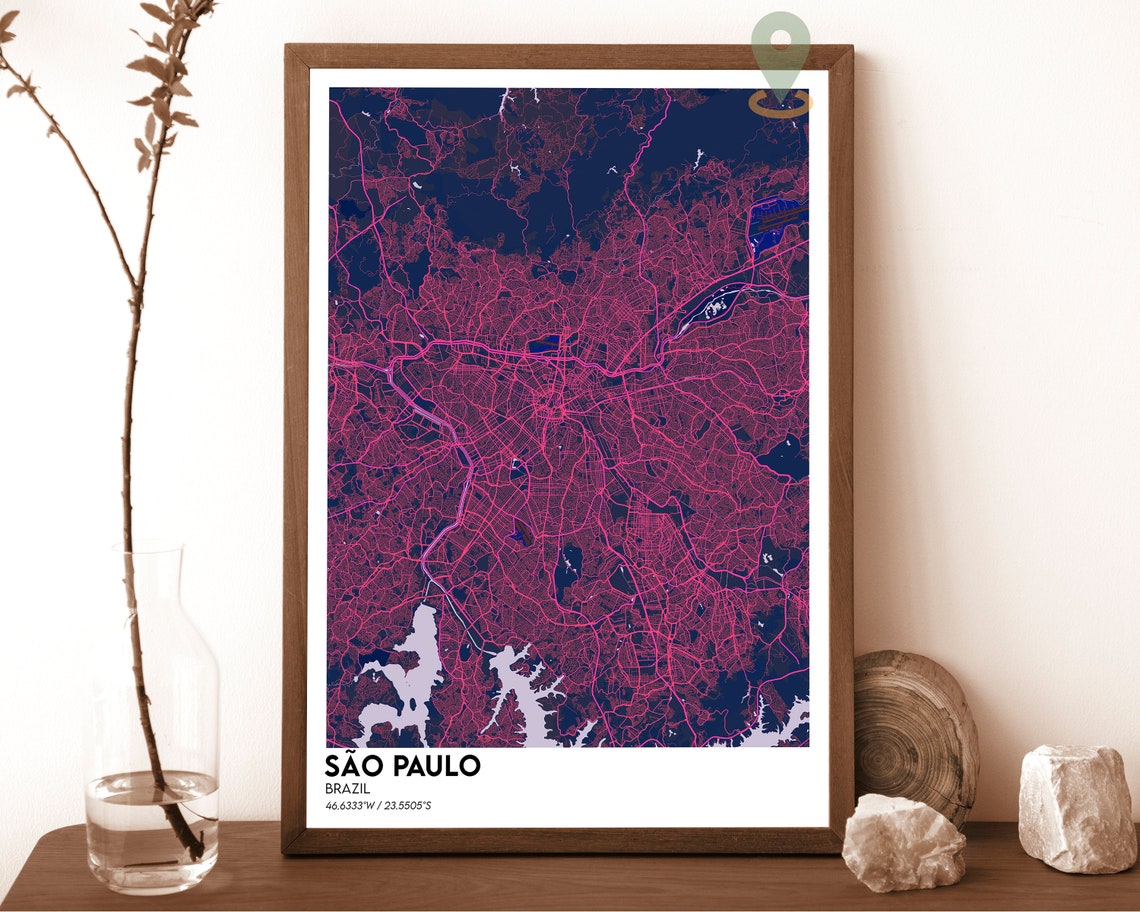 São Paulo Brazil Vintage Parchment City Street Map Art Poster - Image 2