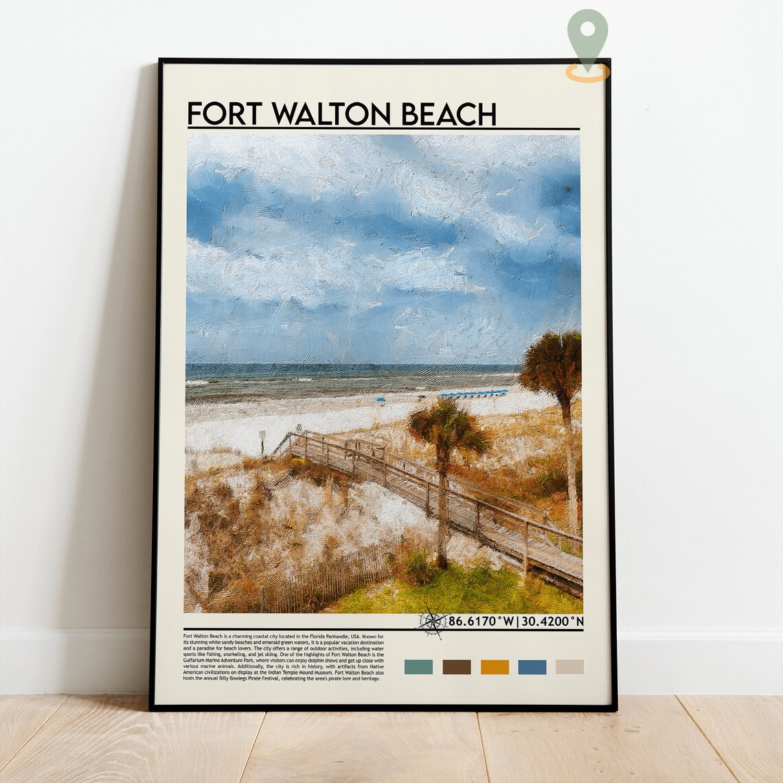 Fort Walton Beach Print Fort Walton Poster Fort Walton Wall Art Oil Painting Poster City Print City Artwork Travel Artwork - Image 2