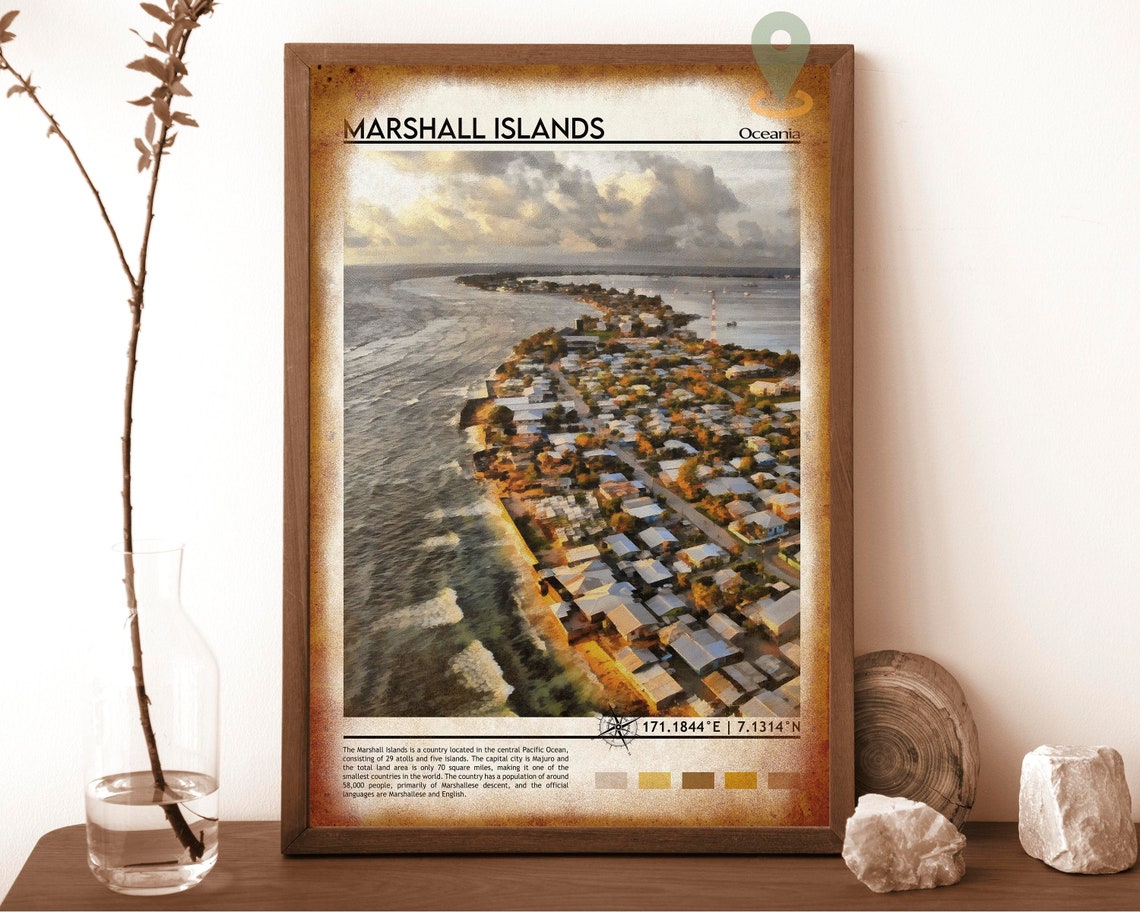Marshall Islands Oceania Coastal Town Aerial Pacific Travel Poster - Image 6