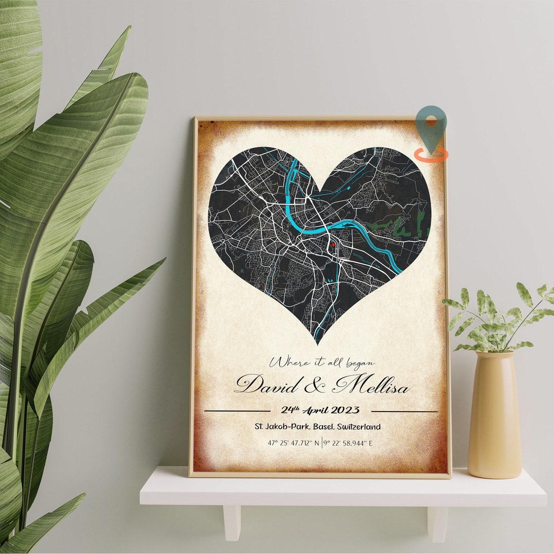 Personalized Heart Map Where It All Began Anniversary Gift Poster - Image 2