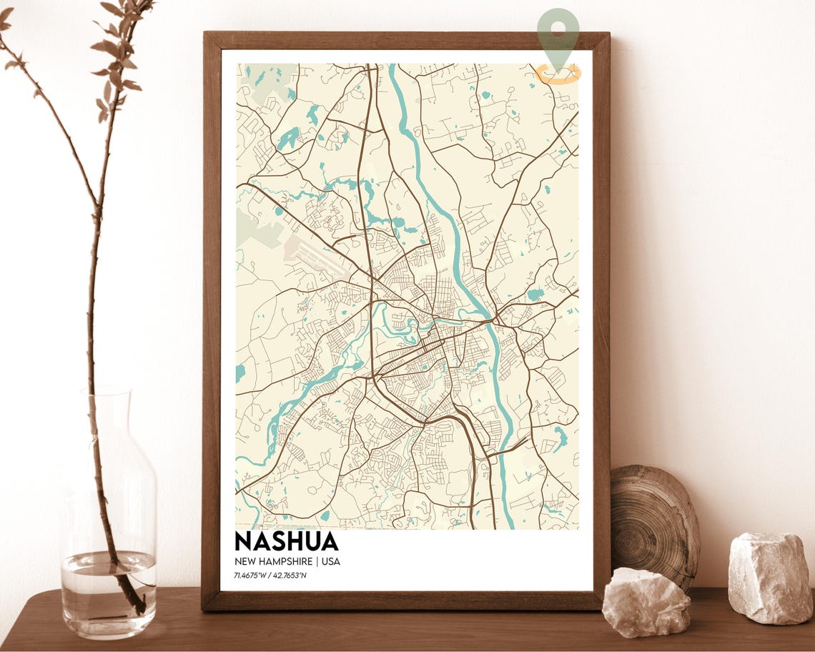 Nashua New Hampshire Bold Crimson Red Modern City Map Art Poster - Image 5