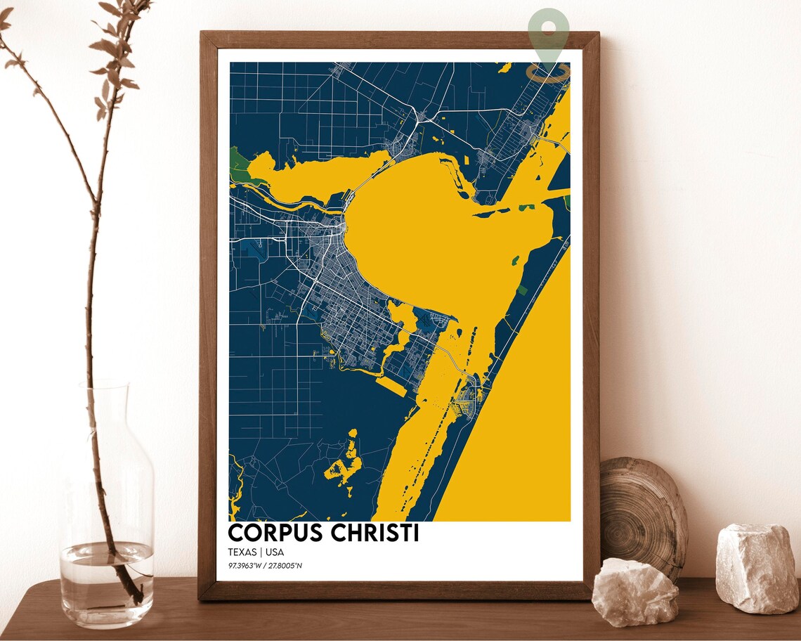 Corpus Christi Texas Dark Cyan Bay Modern City Map Art Poster - Image 6